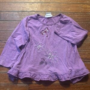 Purple 100% cotton embroidery dragonfly Shirt with Floral Design